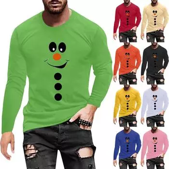 Муж. Футболка Круглый вырез Одежда Одежда На открытом воздухе Длинный рукав С принтом Модельер Винтаж XXXL хаки