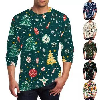 Муж. Футболка Круглый вырез Одежда Одежда На открытом воздухе Длинный рукав С принтом Модельер Винтаж XL зелёный