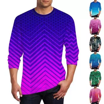 Муж. Футболка Круглый вырез Одежда Одежда На открытом воздухе Длинный рукав С принтом Модельер Винтаж XXXXL