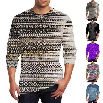 Муж. Футболка Круглый вырез Одежда Одежда На открытом воздухе Длинный рукав С принтом Модельер Винтаж L чёрный