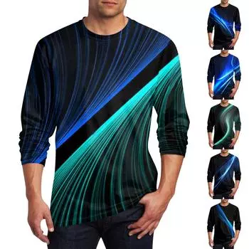 Муж. Футболка Круглый вырез Одежда Одежда На открытом воздухе Длинный рукав С принтом Модельер Винтаж M циан