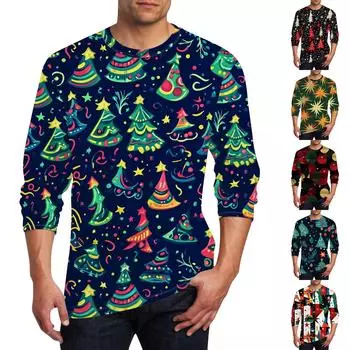 Муж. Футболка Круглый вырез Одежда Одежда На открытом воздухе Длинный рукав С принтом Модельер Винтаж XXXL белый