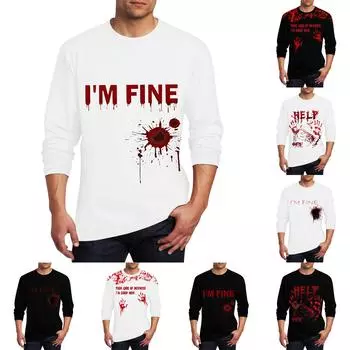 Муж. Футболка Круглый вырез Одежда Одежда На открытом воздухе Длинный рукав С принтом Модельер Винтаж L чёрный