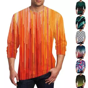 Муж. Футболка Круглый вырез Одежда Одежда На открытом воздухе Длинный рукав С принтом Модельер Винтаж L циан