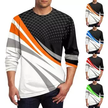 Муж. Футболка Круглый вырез Одежда Одежда На открытом воздухе Длинный рукав С принтом Модельер Винтаж XXL оранжевый