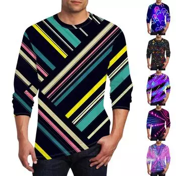 Муж. Футболка Круглый вырез Одежда Одежда На открытом воздухе Длинный рукав С принтом Модельер Винтаж S тёмно-синий