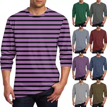 Муж. Футболка Круглый вырез Одежда Одежда На открытом воздухе Длинный рукав С принтом Модельер Винтаж XXL тёмно-синий