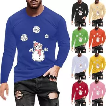 Муж. Футболка Круглый вырез Одежда Одежда На открытом воздухе Длинный рукав С принтом Модельер Винтаж XXXXL синий