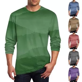 Муж. Футболка Круглый вырез Одежда Одежда На открытом воздухе Длинный рукав С принтом Модельер Винтаж L зелёный