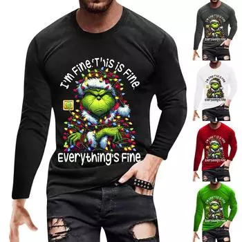 Муж. Футболка Круглый вырез Одежда Одежда На открытом воздухе Длинный рукав С принтом Модельер Винтаж L чёрный