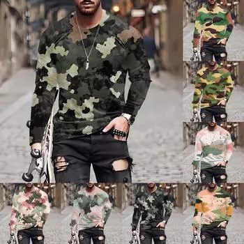 Муж. Футболка Круглый вырез Одежда Одежда На открытом воздухе Длинный рукав С принтом Модельер Винтаж XXXL