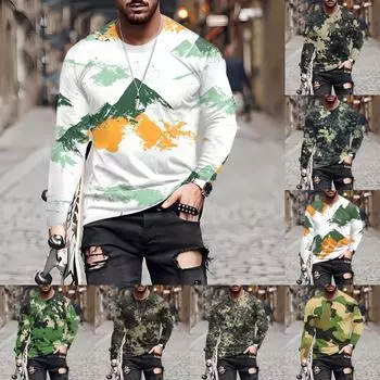 Муж. Футболка Круглый вырез Одежда Одежда На открытом воздухе Длинный рукав С принтом Модельер Винтаж XXXXXL белый