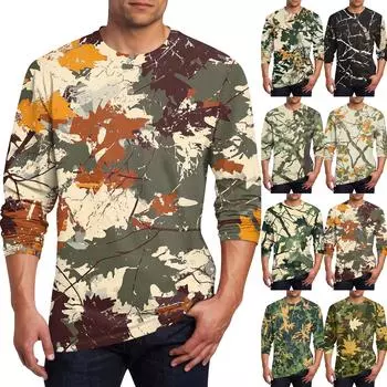 Муж. Футболка Круглый вырез Одежда Одежда На открытом воздухе Длинный рукав С принтом Модельер Винтаж L армия зеленый