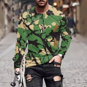 Муж. Футболка Круглый вырез Одежда Одежда На открытом воздухе Длинный рукав С принтом Модельер Винтаж M