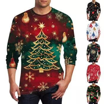 Муж. Футболка Круглый вырез Одежда Одежда На открытом воздухе Длинный рукав С принтом Модельер Винтаж XXL зелёный