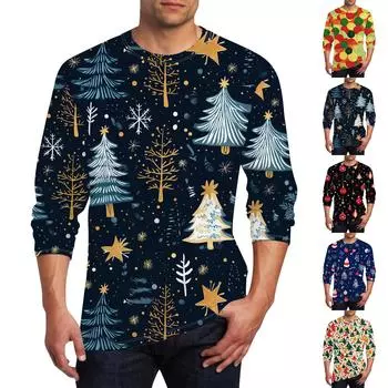 Муж. Футболка Круглый вырез Одежда Одежда На открытом воздухе Длинный рукав С принтом Модельер Винтаж XXXL оранжевый