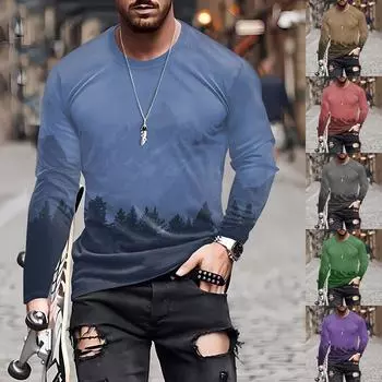 Муж. Футболка Круглый вырез Одежда Одежда На открытом воздухе Длинный рукав С принтом Модельер Винтаж XL зелёный