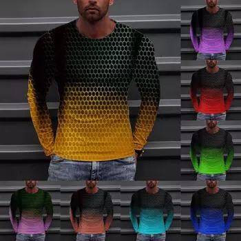 Муж. Футболка Круглый вырез Одежда Одежда На открытом воздухе Длинный рукав С принтом Модельер Винтаж XXXL