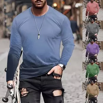 Муж. Футболка Круглый вырез Одежда Одежда На открытом воздухе Длинный рукав С принтом Модельер Винтаж XXXL фиолетовый