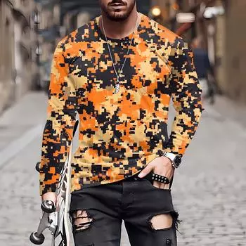 Муж. Футболка Круглый вырез Одежда Одежда На открытом воздухе Длинный рукав С принтом Модельер Винтаж M