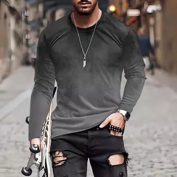 Муж. Футболка Круглый вырез Одежда Одежда На открытом воздухе Длинный рукав С принтом Модельер Винтаж M фиолетовый