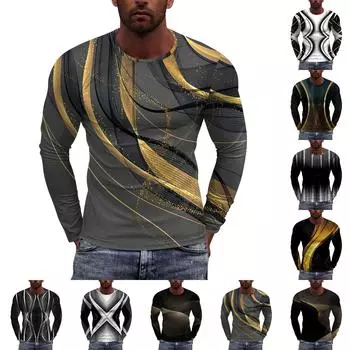 Муж. Футболка Круглый вырез Одежда Одежда На открытом воздухе Длинный рукав С принтом Модельер Винтаж XXXXL оранжевый