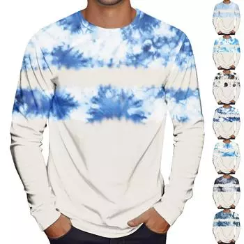 Муж. Футболка Круглый вырез Одежда Одежда На открытом воздухе Длинный рукав С принтом Модельер Винтаж L синий
