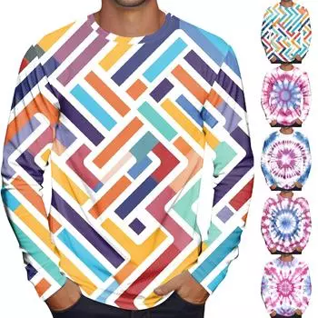Муж. Футболка Круглый вырез Одежда Одежда На открытом воздухе Длинный рукав С принтом Модельер Винтаж L синий