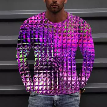 Муж. Футболка Круглый вырез Одежда Одежда На открытом воздухе Длинный рукав С принтом Модельер Винтаж XXL фиолетовый