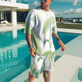 Муж. Комплект Футболка Экипировка Графика Круглый вырез Одежда На открытом воздухе Повседневные С короткими рукавами 3D-принт 2 шт. 2шт Дизайнер На каждый день Удобный S