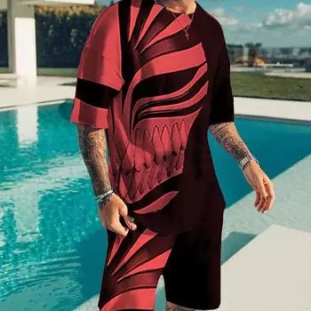 Муж. Комплект из шорт и футболки Футболка Инвентарь Черно-белый Маска дьявола С принтами Круглый вырез На открытом воздухе Уличный С короткими рукавами Одежда 2шт Классический Классический S синий