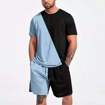 Муж. Комплект из шорт и футболки Футболка Инвентарь Наклонный Синий Белый С принтами Круглый вырез На открытом воздухе Уличный С короткими рукавами Одежда 2 шт. Классический Классический S красный