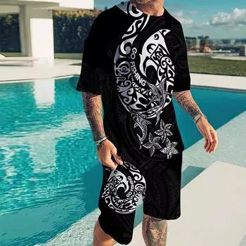 Муж. Комплект из шорт и футболки Футболка Инвентарь Волшебные узоры С принтами Круглый вырез На открытом воздухе Уличный С короткими рукавами Одежда 2шт Классический Классический S белый
