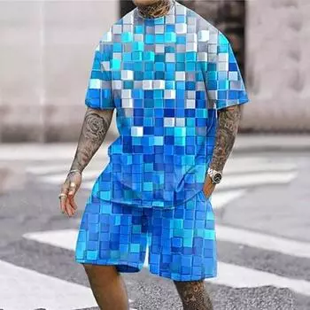 Муж. Комплект с шортами Футболка Инвентарь Графика С круглым вырезом Одежда Одежда 3D принт На открытом воздухе Повседневные С короткими рукавами 2 шт. На каждый день Удобный S