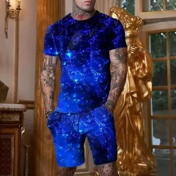 Муж. ШортыКомплект футболок Футболка Инвентарь Графика Оптическая иллюзия Одежда Одежда 3D принт На открытом воздухе Повседневные С короткими рукавами Дизайнер На каждый день Удобный S