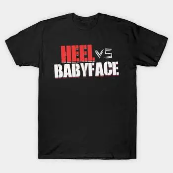Мужчины Черная футболка с принтом Супер большая футболка Heel-vs-babyface-wrestle-hardcore-fan-bad-vs-good- No-Cut Transfer Paper Print Хлопковая футболка S чёрный