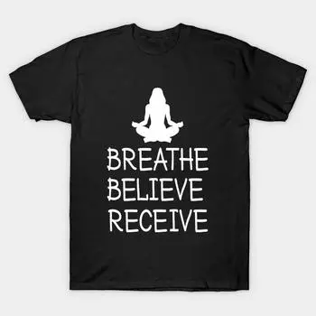 Мужчины Черная футболка с принтом Супер Большая футболка дышать-верить-получать-медитация-футболка No-Cut Трансферная бумага с принтом Хлопковая футболка S чёрный