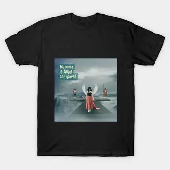 Мужчины Черная футболка с принтом Супер большая футболка мое имя-ангел-и-твой No-Cut Трансферная бумага с принтом Хлопковая футболка 4XL чёрный