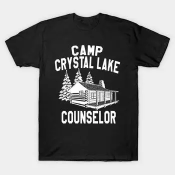 Мужчины Черная футболка с принтом Супер Большая футболка Camp-Crystal-Lake-Counselor No-Cut Передача Бумаги Печати Хлопковая футболка L чёрный