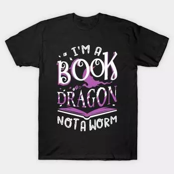 Мужчины Черная футболка с принтом Супер большая футболка im-a-book-dragon-not-a-worm No-Cut Transfer Paper Печати Хлопковая футболка S чёрный