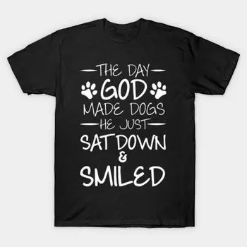 Мужчины Черная футболка с принтом Супер большая футболка день-бог-сделал-собак-он-просто-сел-и-улыбнулся No-Cut Трансферная бумага с принтом Хлопковая футболка S чёрный