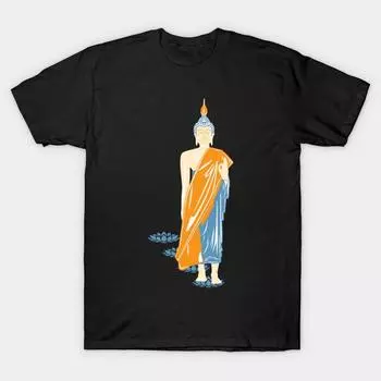 Мужчины Черная футболка с принтом Super Large TShirt Будда No-Cut Передача Бумаги Печати Хлопок футболка S чёрный