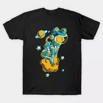 Мужчины Черная футболка с принтом Super Large TShirt space-cat-2 No-Cut Transfer Paper Печати Хлопковая футболка S чёрный