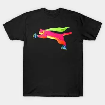 Мужчины Черная футболка с принтом Super Large TShirt ролик-дерби-кот No-Cut Передача Бумаги Печати Хлопок футболка S чёрный
