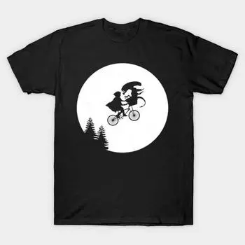 Мужчины Черная футболка с принтом Super Large TShirt Эллиотт-Чужой-Луна No-Cut Передача Бумаги Печати Хлопковая футболка M чёрный