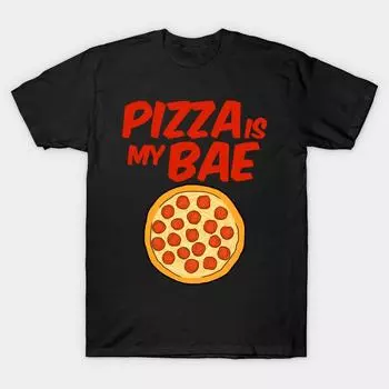 Мужчины Черная футболка с принтом Super Large TShirt Pizza-is-my-bae-i-loev-pizza-pepperoni-slice-new-y No-Cut Трансферная бумага с принтом Хлопковая футболка S чёрный
