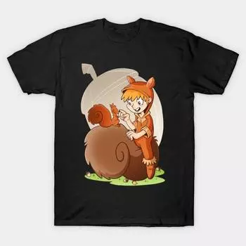 Мужчины Черная футболка с принтом Super Large TShirt ребенок-белочка No-Cut Передача бумаги с принтом Хлопковая футболка S чёрный