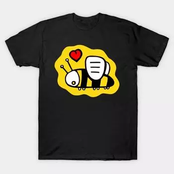 Мужчины Черная футболка с принтом Super Large TShirt любовь-пчела-любовник-милый No-Cut Передача бумаги с принтом Хлопковая футболка S чёрный