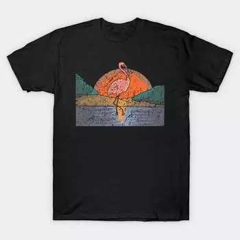 Мужчины Черная футболка с принтом Super Large TShirt фламинго-восход No-Cut Передача Бумаги Печати Хлопок футболка S чёрный