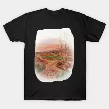 Мужчины Черная футболка с принтом Super Large TShirt acuarela-campo-otonal No Cut Передача Бумаги Печати Хлопковая футболка M чёрный